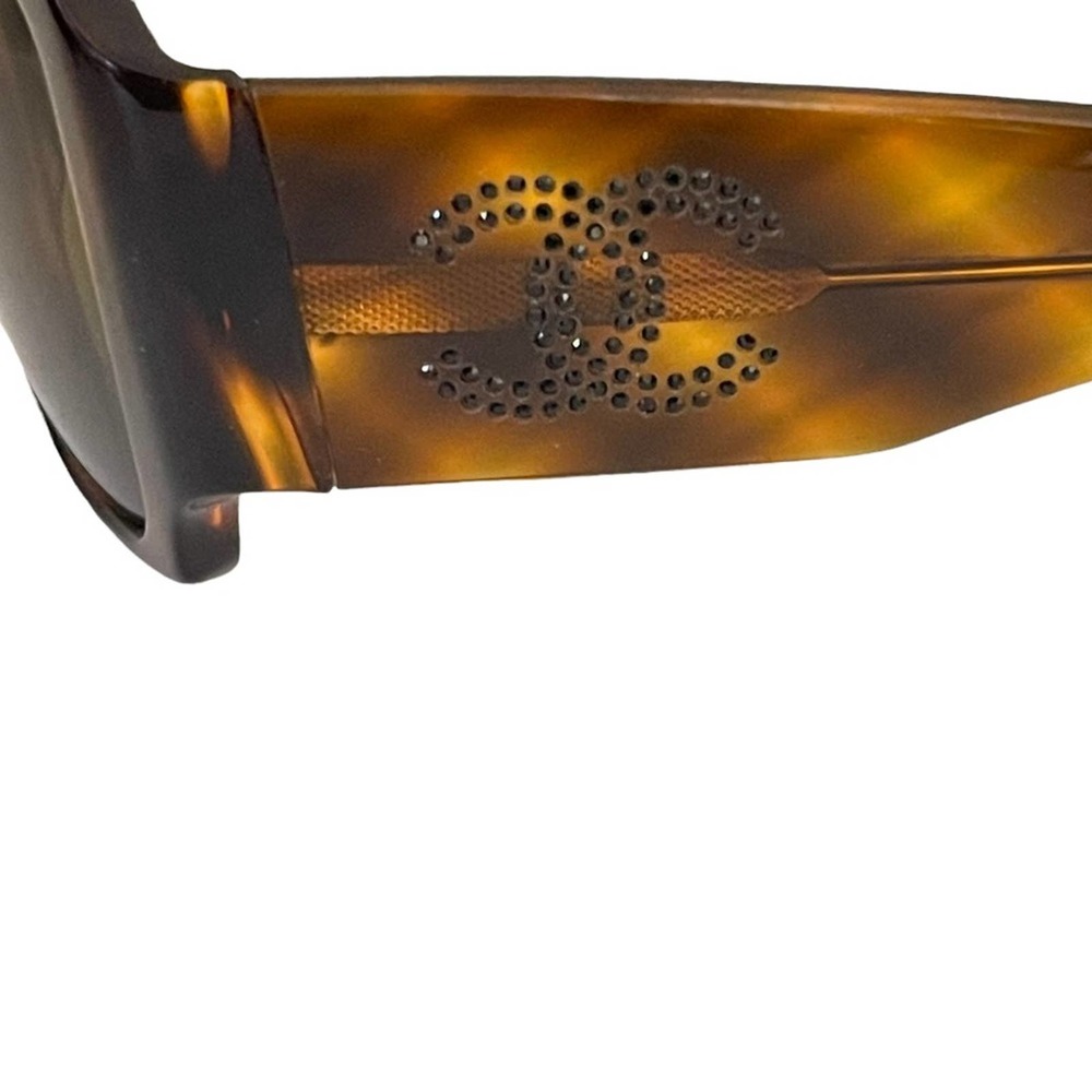 Chanel 5096-B Havana Brown Tortoiseshell Crystal CC Studded Wide Sunglasses - Picture 6 of 8